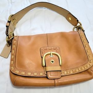 Authentic COACH Legacy Woven Flap Shoulder Bag Tan 11879